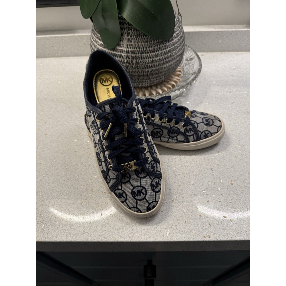 Michael Kors Women Sneakers Blue/Tan Monogram Logo Size 8